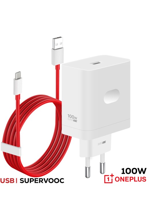 Caricatore OnePlus 100W SUPERVOOC USB C + USB con cavo USB C - Bianco