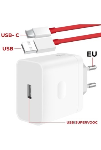 Caricatore OnePlus 100W SUPERVOOC USB C + USB con cavo USB C - Bianco