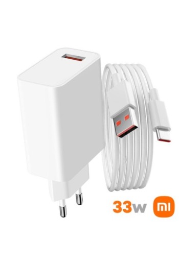 Caricabatterie USB da 33W + cavo da USB a USB-C prodotto originale Xiaomi - bianco