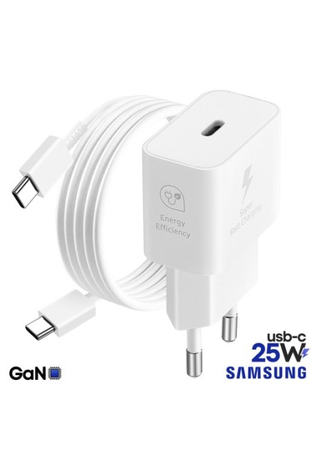 Caricabatterie GaN USB-C 25W + cavo USB-C - prodotto originale Samsung bianco