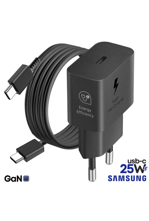 Caricabatterie GaN USB-C 25W + cavo USB-C - prodotto originale Samsung nero