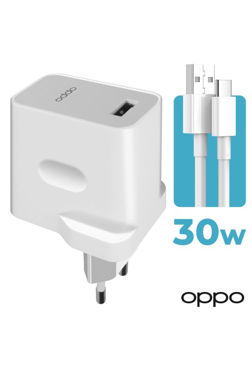 Caricabatterie originale Oppo USB 30W + cavo da USB a USB-C - bianco