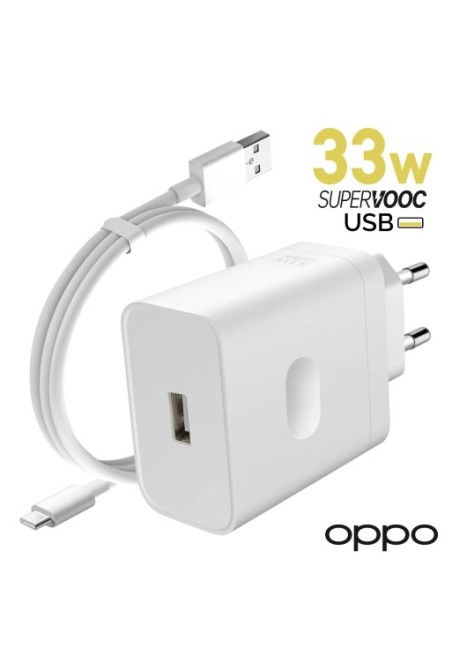 Caricabatterie originale Oppo USB SuperVOOC 33W + cavo da USB a USB-C - bianco