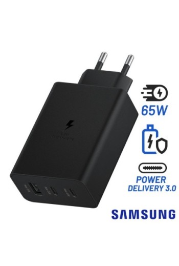 Caricabatterie da Muro Originale Samsung EPT6530 Power Delivery 65W USB + Doppio USB-C - Nero