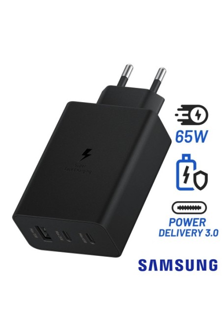 Caricabatterie da Muro Originale Samsung EPT6530 Power Delivery 65W USB + Doppio USB-C - Nero