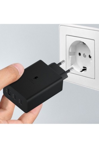 Caricabatterie da Muro Originale Samsung EPT6530 Power Delivery 65W USB + Doppio USB-C - Nero