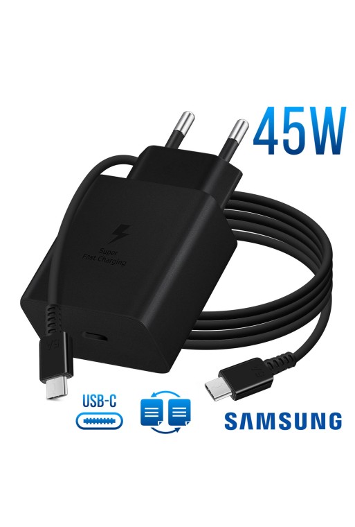 Caricabatterie Originale Samsung (Service Pack EP-T4510XBEGEU) USB-C 45W + Cavo USB-C Quick Charge - Nero
