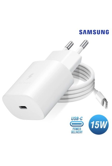 Caricabatterie da Muro USB-C Originale Samsung 15W + Cavo da USB-C a USB-C Power Delivery 2.0 - Bianco