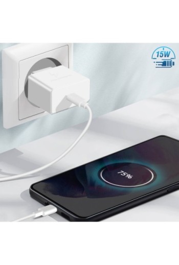 Caricabatterie da Muro USB-C Originale Samsung 15W + Cavo da USB-C a USB-C Power Delivery 2.0 - Bianco