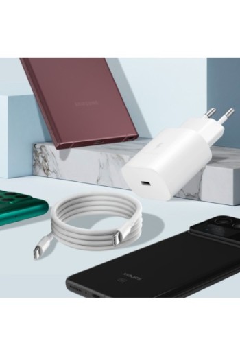 Caricabatterie da Muro USB-C Originale Samsung 15W + Cavo da USB-C a USB-C Power Delivery 2.0 - Bianco