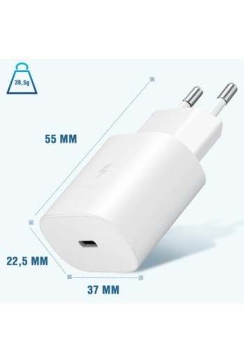 Caricabatterie da Muro USB-C Originale Samsung 15W + Cavo da USB-C a USB-C Power Delivery 2.0 - Bianco