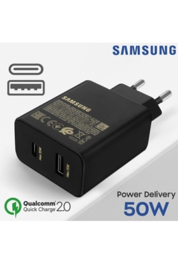 Caricabatterie da Muro 50W Originale Samsung Porta USB + USB-C Power Delivery - Nero