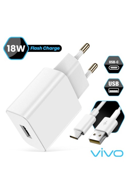 Caricabatterie originale Vivo + cavo USB-C ricarica rapida 18W - Bianco