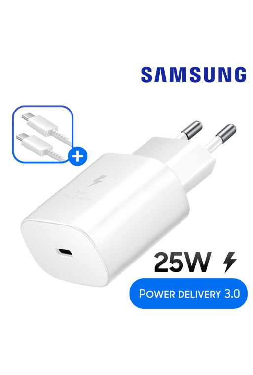 Caricabatteria USB-C originale Samsung da 25 W Cavo da USB-C a USB-C Power Delivery 3.0 - bianco