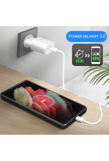 Caricabatteria USB-C originale Samsung da 25 W Cavo da USB-C a USB-C Power Delivery 3.0 - bianco