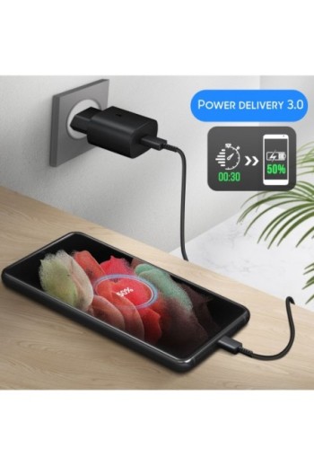 Caricabatteria USB-C originale Samsung da 25 W Cavo da USB-C a USB-C Power Delivery 3.0 - nero