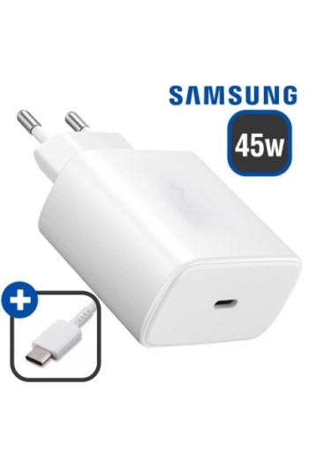 Caricabatterie da Muro USB-C Originale Samsung da 45 W + Cavo da USB-C a USB-C Super Fast Charging 2.0 - Bianco
