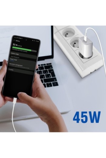 Caricabatterie da Muro USB-C Originale Samsung da 45 W + Cavo da USB-C a USB-C Super Fast Charging 2.0 - Bianco