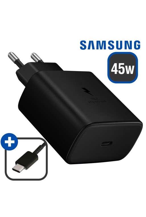 Caricabatterie da Muro USB-C Originale Samsung da 45 W + Cavo da USB-C a USB-C Super Fast Charging 2.0 - Nero