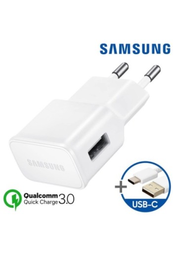 Caricabatterie USB originale Samsung Quick Charge 3.0 + cavo USB-C - Bianco