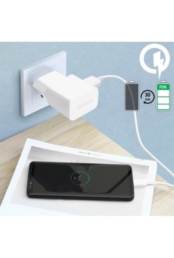 Caricabatterie USB originale Samsung Quick Charge 3.0 + cavo USB-C - Bianco