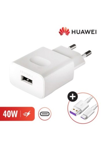 Caricatore CA Huawei SuperCharge (max 40W) con cavo USB Tipo-C (1m) - Bianco