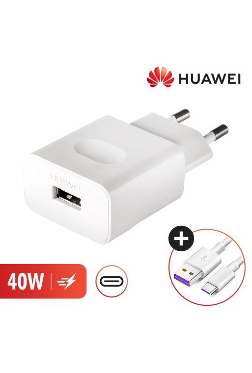 Caricatore CA Huawei SuperCharge (max 40W) con cavo USB Tipo-C (1m) - Bianco