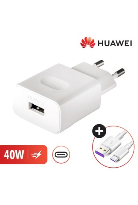 Caricatore CA Huawei SuperCharge (max 40W) con cavo USB Tipo-C (1m) - Bianco