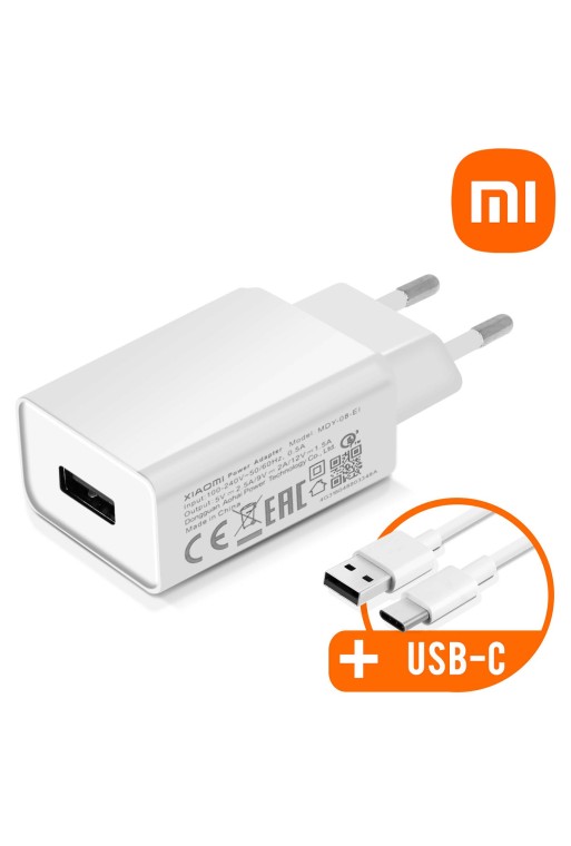 Caricabatterie da muro originale Xiaomi (18W) + cavo USB-C - bianco