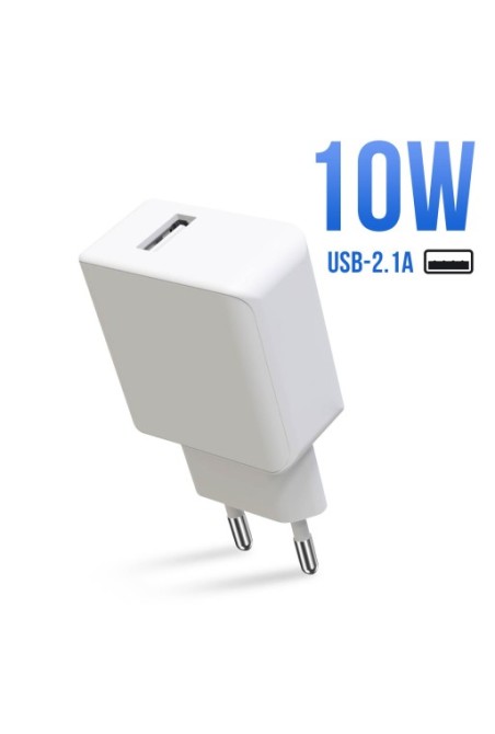 Caricabatterie con Adattatore da Muro per Smartphone USB 2.1A 10W - Bianco