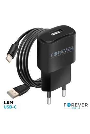 Caricabatterie da 1A con cavo USB tipo C 1.2m Forever - Nero