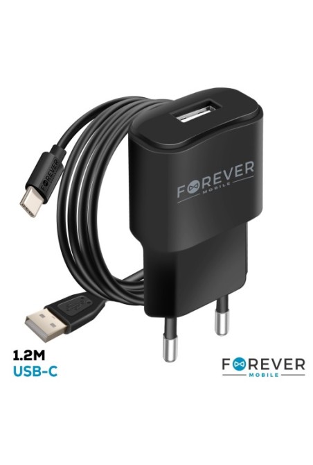 Caricabatterie da 1A con cavo USB tipo C 1.2m Forever - Nero
