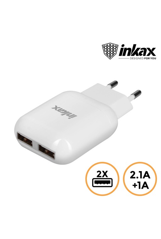 Caricabatteria settore con doppia USB 2.1A / 1.0A Inkax - bianco
