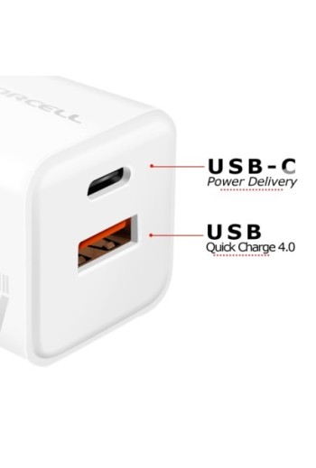Caricatore da Muro GaN III 30W USB-C + USB - Forcell F-Energy Mini Bianco