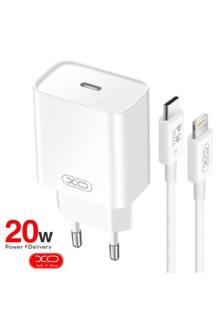 Caricabatterie USB-C 20W + cavo da USB-C a Lightning per iPhone - XO bianco