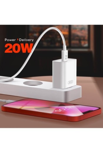 Caricabatterie USB-C 20W + cavo da USB-C a Lightning per iPhone - XO bianco