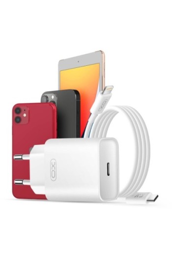Caricabatterie USB-C 20W + cavo da USB-C a Lightning per iPhone - XO bianco