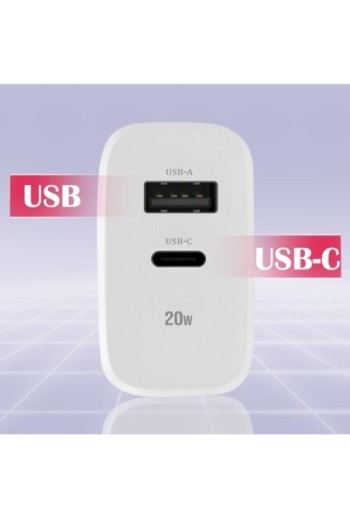 Caricabatterie USB e USB-C Power Delivery 20W Maxlife - bianco