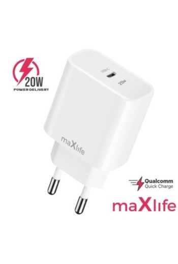 Caricabatterie USB-C Power Delivery 20W Maxlife - bianco