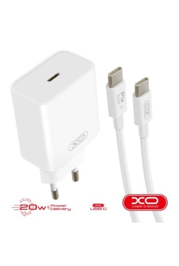 Caricabatterie USB-C Power Delivery 20W + cavo USB-C - XO bianco