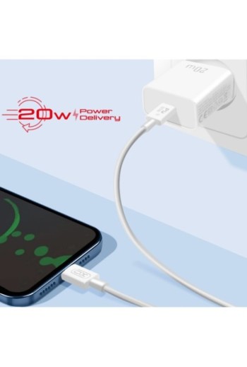 Caricabatterie USB-C Power Delivery 20W + cavo USB-C - XO bianco