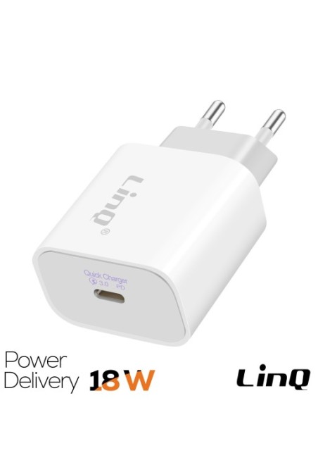 Caricabatterie da parete USB-C a ricarica rapida da 18 W LinQ - bianco