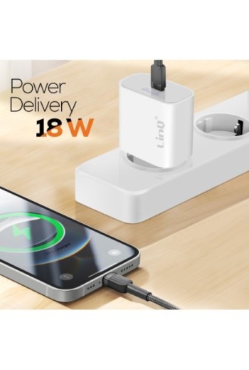 Caricabatterie da parete USB-C a ricarica rapida da 18 W LinQ - bianco