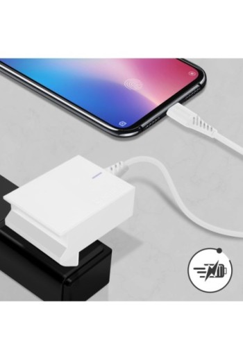 Caricabatterie da parete doppio USB 3A con cavo Smart IC USB-C serie Swissten Slim - bianco