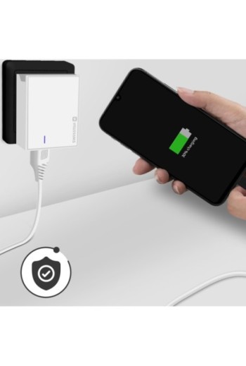 Caricabatterie da parete doppio USB 3A con cavo Smart IC USB-C serie Swissten Slim - bianco