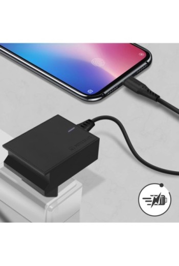 Caricabatterie da parete USB doppio 3A con cavo Smart IC USB-C serie Swissten Slim - nero