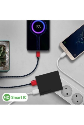 Caricabatterie da parete USB doppio 3A con cavo Smart IC USB-C serie Swissten Slim - nero