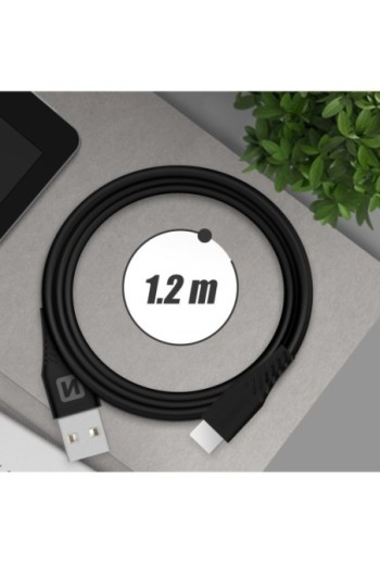 Caricabatterie da parete USB doppio 3A con cavo Smart IC USB-C serie Swissten Slim - nero