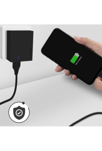Caricabatterie da parete USB doppio 3A con cavo Smart IC USB-C serie Swissten Slim - nero