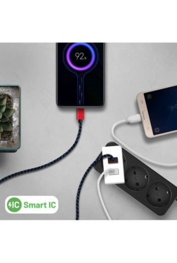 Caricabatterie da parete doppio USB 2.1A con cavo Smart IC USB-C Swissten - Bianco